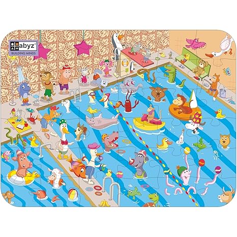 ABYZ Wooden Jigsaw Puzzles for Kids,Animal's Pool Party Jigsaw Puzzle for Kids of Age 4-6 Years 36 Pcs Puzzle