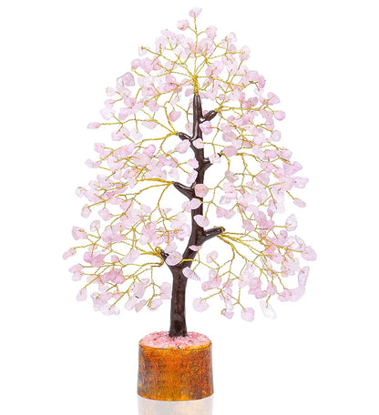 Bezavo Rose Quartz Crystal Trees Chakra Healing Money Bonsai Golden Wire