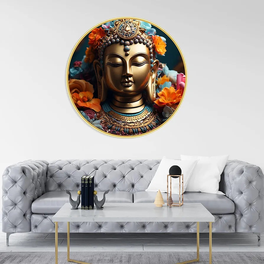 Livin'luxe Paintings Buddha Religious Modern Art Premium Sparkle Lamination Golden GR-96