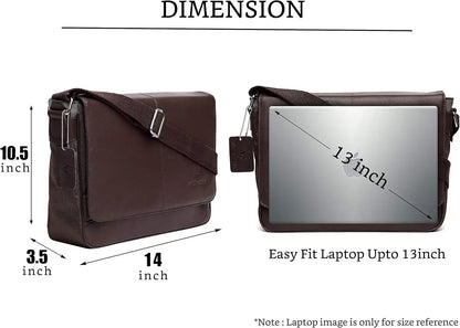 WildHorn Leather 13 inch Laptop Messenger Bag for Men I Padded Laptop Compartment I Adjustable Strap I Dimension: L- 14inch H- 10.5 inch W- 3.5inch