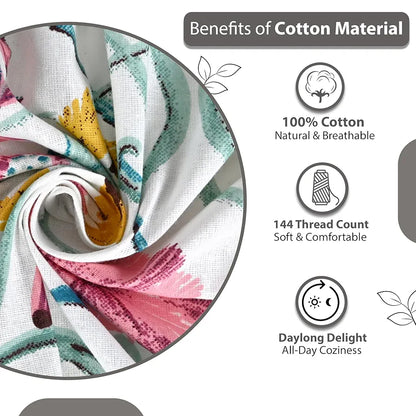 Divine Casa 144 TC Cotton White Jaipuri Bedsheets for King Size with 2 Pillow Covers Colour Liberty Pink