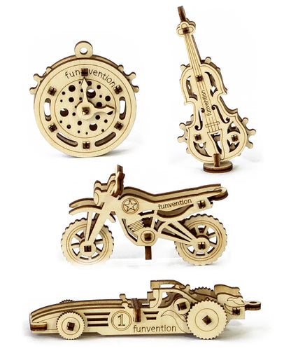 Funvention- for Little Scientist in Every Kid Fun Models DIY Miniature Mechanical Self Assembly Wooden Models- Set of 4