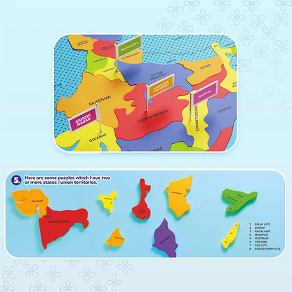 SPARTAN KIDS® India Map Puzzle, Learn Indian States & Capitals, Educational Toy for Ages 4-8, 25-Piece Jigsaw with Foam Frame, 33 Flags, 70 Capital Stickers, Geography Gift for Kids