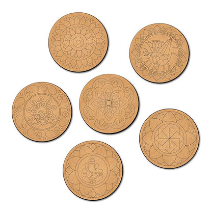 Mini Leaves Wooden Mandala Painting Kit Tea Coasters Rangoli Art and Craft Kit for Girls Boys 9-12 Years Coaster DIY Kit | Set of 6