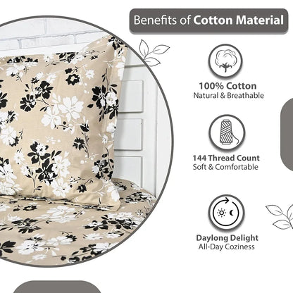 Divine Casa Bedsheet for Single Size Bed 144 TC Cotton Bedsheet for Single Size Bed with 1 Pillow Cover  Floral Colour Beige Sunflower