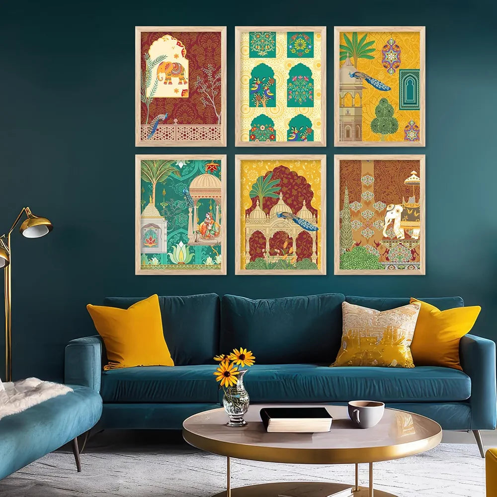 Kotart Traditional Indian Wall Art Madhubani Paintings for Living Room Framed Wall Painting Pichwai Art Painting set of 6 D