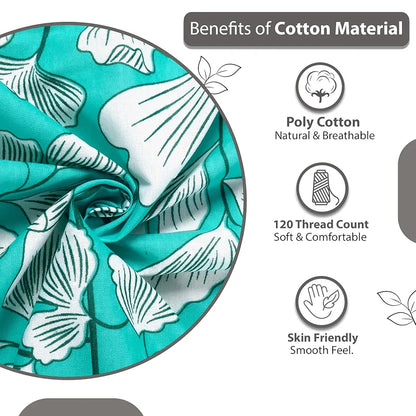 Divine Casa 144 TC Super Soft Cotton Bedsheet for Double Bed  144 Thread Count - Floral Colour Teal & White