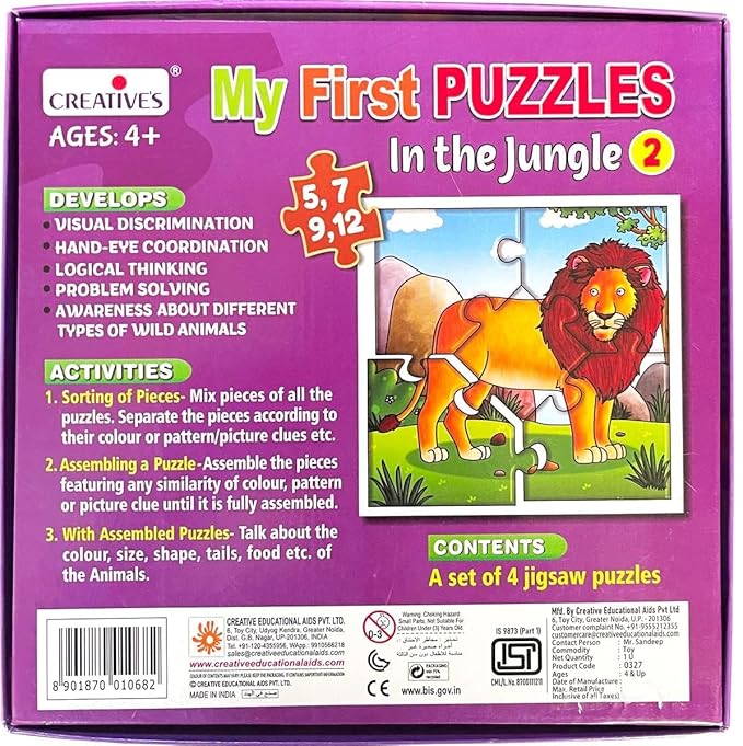 Creative's My First Puzzles | Picture Puzzles for Kids | Jigsaw Puzzles | Wild Animals Puzzles | Eye-hand Coordination for Kids