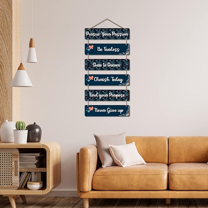 Artvibes Decorative Wall Hanging Wooden Art Decoration Item for Living Room | Quotes Decor Item | Wall Art for Hall | Set of 6
