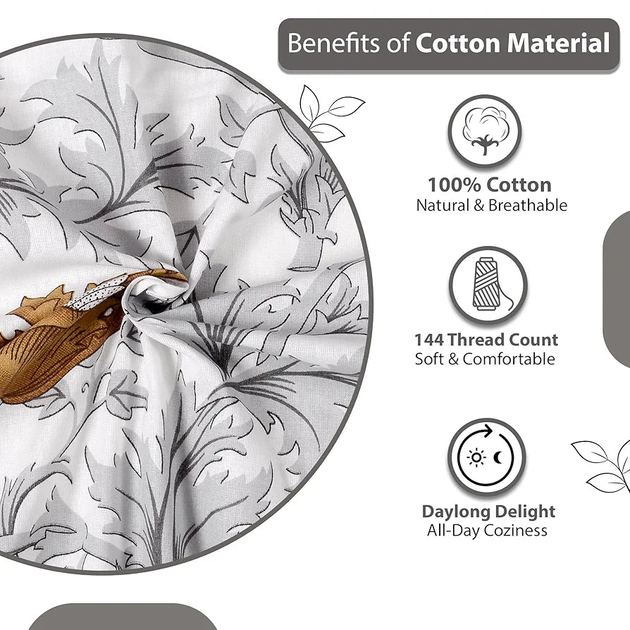 Divine Casa Bedsheet for Single Size Bed 144 TC Cotton Bedsheet for Single Size Bed with 1 Pillow Cover  Floral Colour Amber Grey