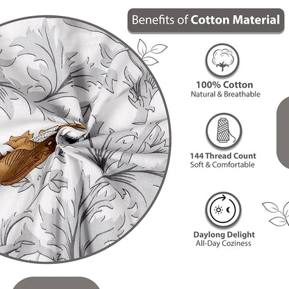 Divine Casa Bedsheet for Single Size Bed 144 TC Cotton Bedsheet for Single Size Bed with 1 Pillow Cover  Floral Colour Amber Grey