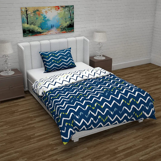 Divine Casa Microfiber Reversible Single Bed AC Duvet Cover with 1 Pillow Cover Soft & Comfortable for Quilt/Comforter/Blanket Colour Dark Blue & White
