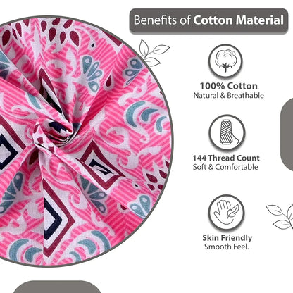 Divine Casa 144 TC 100% Pure Cotton Single Bedsheet with 1 Pillow Cover Geometric Petal Print Colour Pink Fuchsia