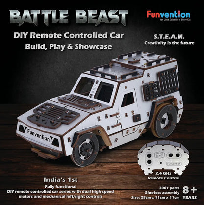 Funvention Battle Beast DIY RC Car - DIY 2.4GHz Remote Control Car Model for Kids - Build High-Speed Racing Car Type-C Charging Dual Motor Car STEM Kit Made in India