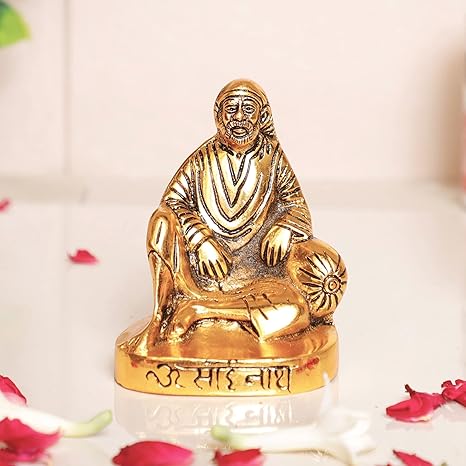 KridayKraft Shirdi Sai Baba Metal Statue Sai Nath Idol,Sai Baba Murti idol for Car Dashboard
