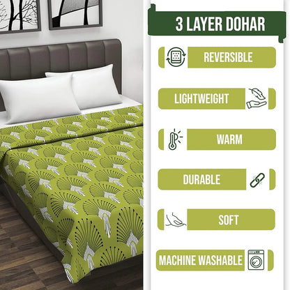 Divine Casa 120 GSM Glace Cotton Single Bed Dohar Lightweight & Reversible AC Blanket Colour Olive Green & Azure Blue