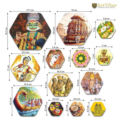 Artvibes Designer Wooden Wall Hanging Decoration for Home | Pack of 13 Pieces