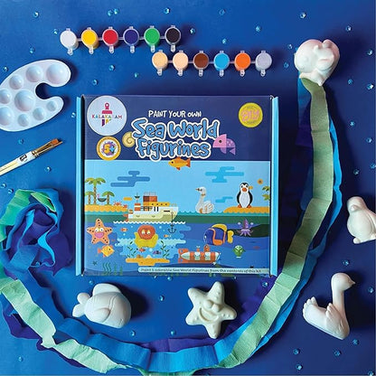 Kalakaram Paint Your Own 5 Figurines Painting Craft Kit for Kids | Sea World Theme Painting Set Diy Painting Kit for Kids