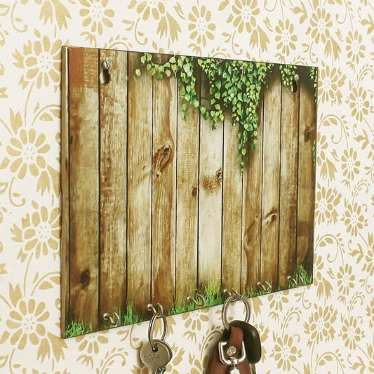 Ecraftindia Abstract Theme Wooden Key Holder With 6 Hooks | Colour Brown