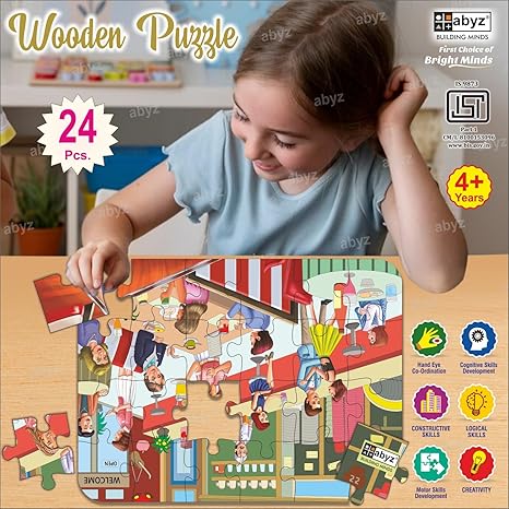 ABYZ Wooden Jigsaw Puzzles for Kids New Restaurant Jigsaw Puzzle for Kids of Age 4-6 Years 24 Pcs