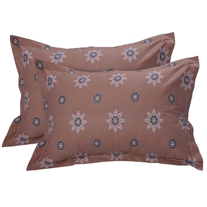 Huesland by Ahmedabad Cotton 144 TC Cotton Bedsheet for Double Bed King Size with 2 Pillow Covers | Mandala | Brown & Grey