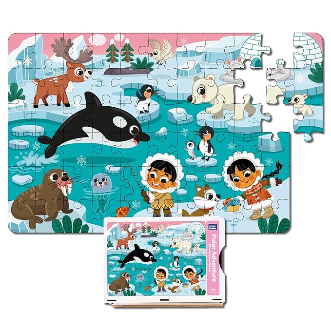 Mini Leaves 60 Piece Wooden Puzzle for Kids & Adults | Polar Adventure Jigsaw Puzzle | Fun & Challenging Wooden Floor Puzzle