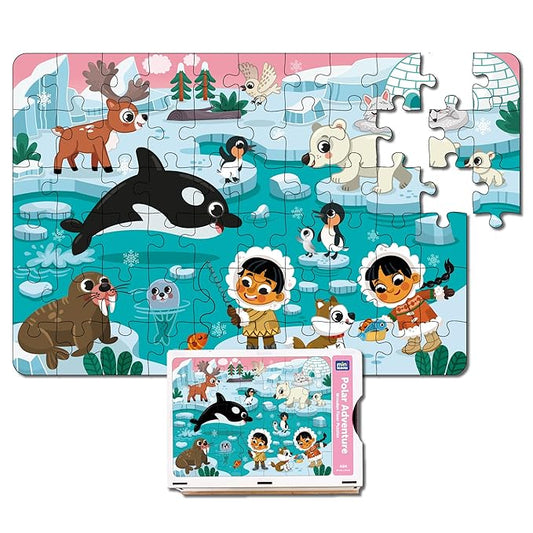 Mini Leaves 60 Piece Wooden Puzzle for Kids & Adults | Polar Adventure Jigsaw Puzzle | Fun & Challenging Wooden Floor Puzzle