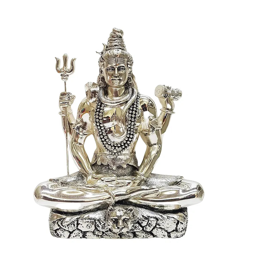 Gold Art India Lord Shiva Silver Plated Antique Idol with Trishul