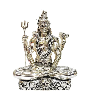 Gold Art India Lord Shiva Silver Plated Antique Idol with Trishul