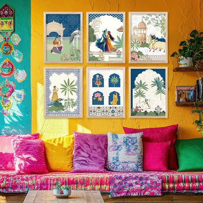 Kotart Framed Wall Painting Traditional Indian Wall Art Madhubani Paintings set of 6 C