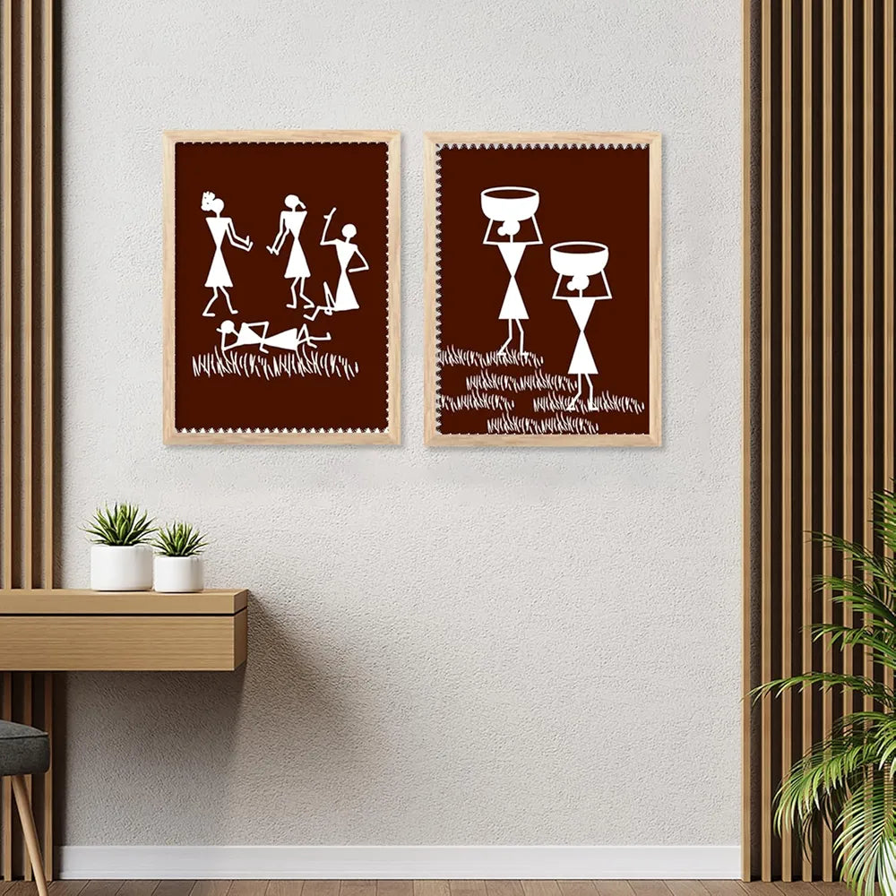 Kotart Warli Art Digital Paintings with Frame Pack of 6 art 3