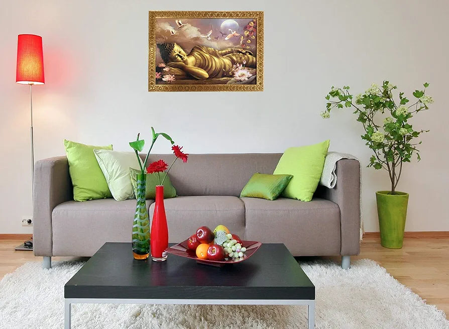 Lifehaxtore Buddha Art Framed Painting for Luck Prosperity Golden Buddha