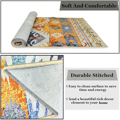 Ishro Home 3d Printed Bedside Runner Carpet Anti Skid For Home Kitchen Colour Classic Retro