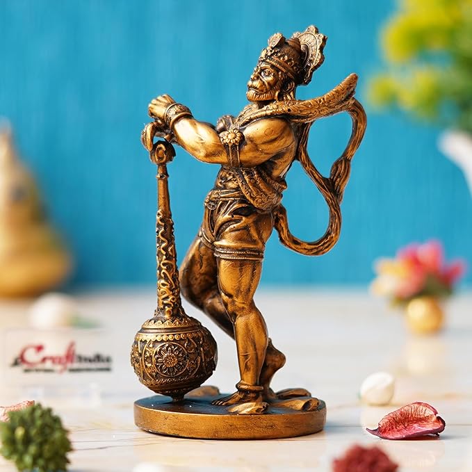 Ecraftindia Golden Polyresin Handcrafted Standing Lord Hanuman Idol With Gada/ Mace | Ideal for Hanuman Jayanti