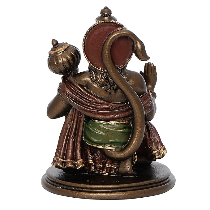 Ecraftindia Brown and Copper Polyresin Blessing Lord Hanuman Idol With Mace | Auspicious Religious God Idol
