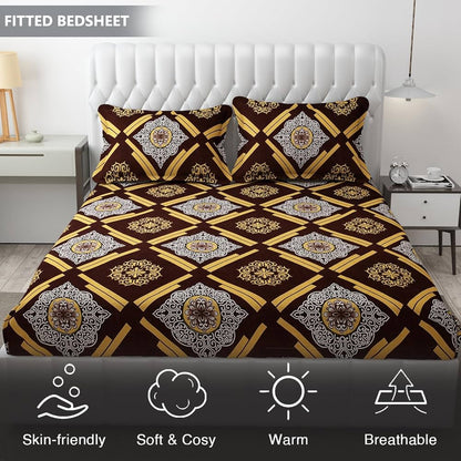 Fresh From Loom Elastic Fitted Floral Bed Sheets King Size Bed With Two Pillow Cover Soft Microfiber Bed Covers 144 Tc Dark Brown