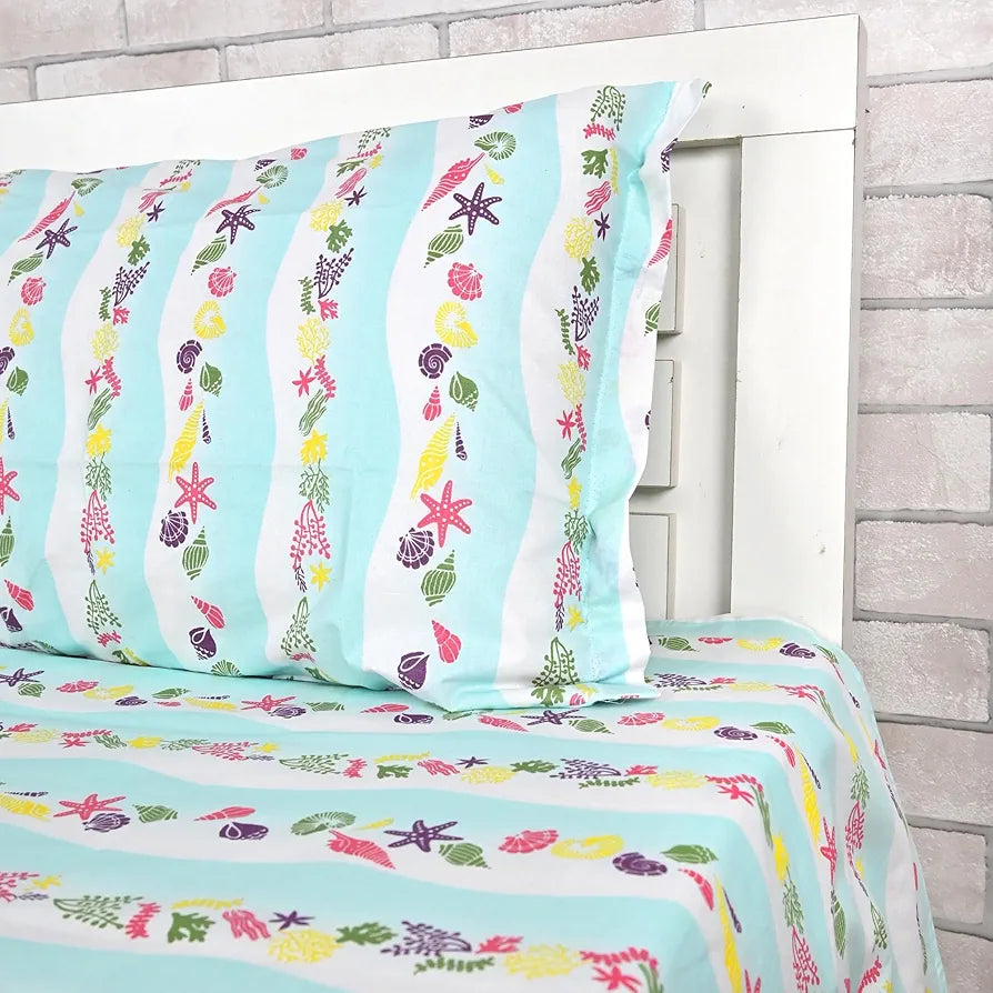 Divine Casa 144 TC Pure Cotton Single Bedsheet with 1 Pillow Cover Abstract Pattern Colour Cosmic Sky