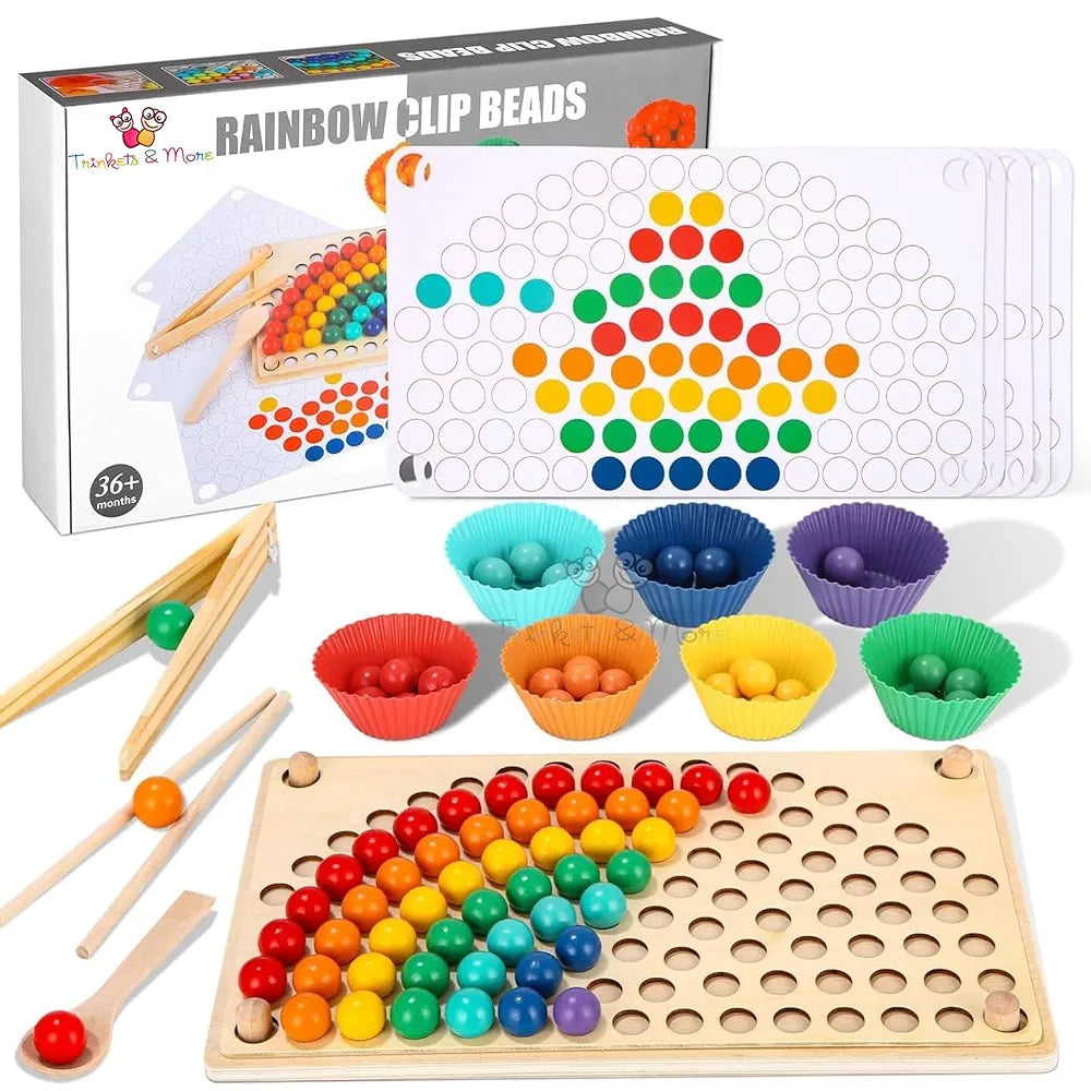 Trinkets & More Rainbow Cup Peg Board Puzzle Activity Montessori Game Toys Colour Sorting Matching Stacking Counting Balls Fine Motor Math Skills for Toddlers Boys and Girls 3 4 5 6 Years Old