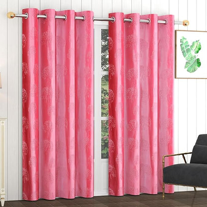 Fresh From Loom Botanical Opaque Window Curtains 6 Feet Long High Tenacity Yarn Polyester Punch Curtains