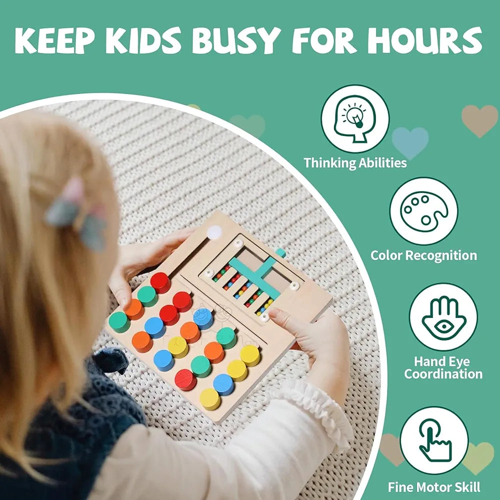 Trinkets & More Montessori Slide Puzzle Brain Teaser for Kids Ages 4-10 Boys Girls | Travel Games Road Trip Activities for Kids | Colour Matching Toys 