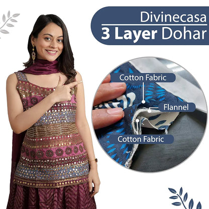 Divine Casa 100% Cotton Single Bed Dohar Ultra-Soft AC Blanket Lightweight Reversible Quilt Colour Greyish Blue