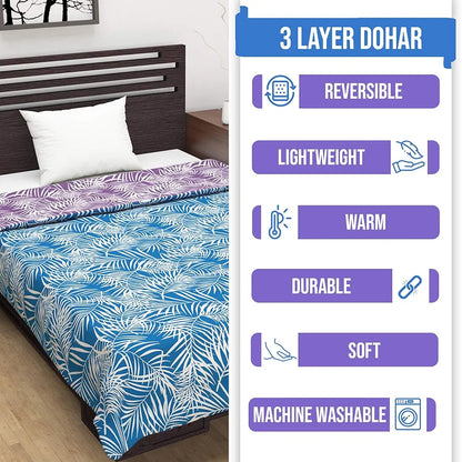 Divine Casa 120 GSM Microfiber Single Dohar Soft & Lightweight Throw Blanket Leaf Pattern Colour Aquarius Purple