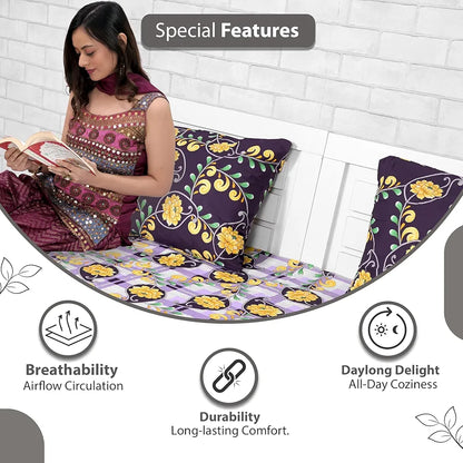 Divine Casa 144 TC 100% Cotton Bedsheet for Single Bed Floral Print with 1 Pillow Cover Colour Royal Lilac
