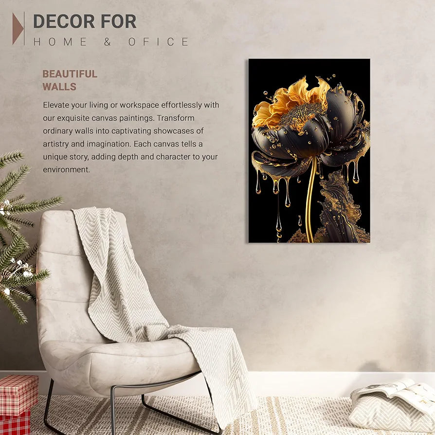 Kotart Modern Art Canvas Paintings for Bedroom Room Living Room Abstract Golden Floral Canvas Painting Style02