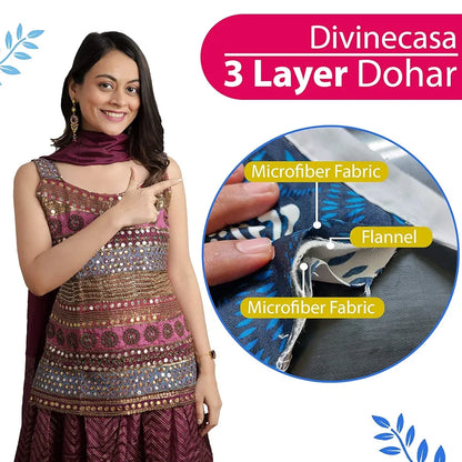 Divine Casa 120 GSM Microfiber Double Dohar Soft & Lightweight Throw Blanket Floral Burst Pattern Colour Blue Aqua