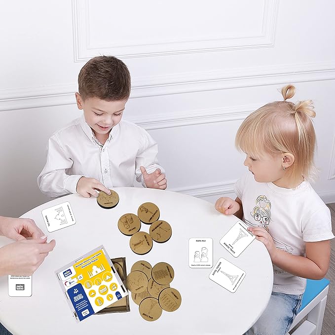 Mini Leaves Wooden Memory Card Game for 3+ 8 Wonders of the World With Wooden Box Multipurpose Game Pattern