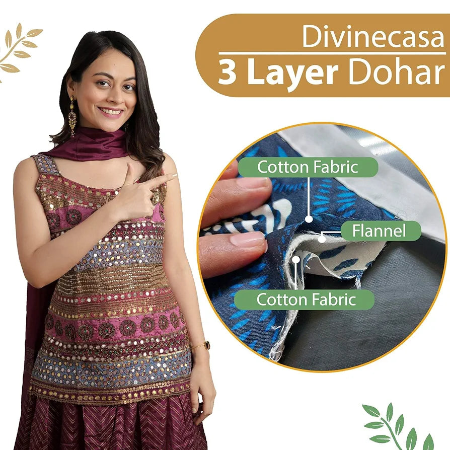 Divine Casa Pure Cotton Printed Single Dohar 120 GSM Soft & Lightweight Throw Blanket Colour Water Blue