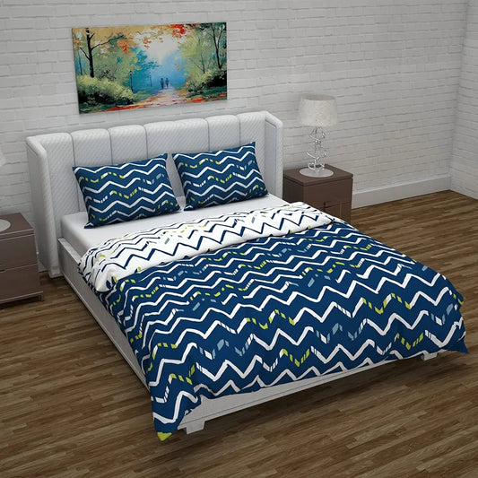 Divine Casa Micro Polyester Reversible Double Bed Queen Size Floral Printed Duvet Cover Colour Dark Blue and White