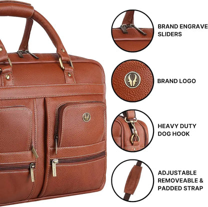 WildHorn Leather 15.6 inch Laptop Messenger Bag for Men I Multi- Pockets I Extra Storage I Carry Handles I Adjustable Strap