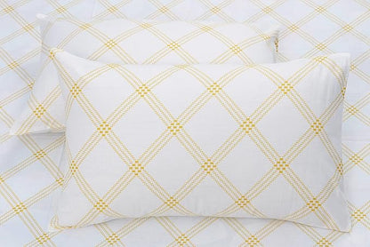 Huesland by Ahmedabad Cotton 186 TC Bedsheet for King Size Bed with 2 Pillow Covers | White (Yellow Pattern)